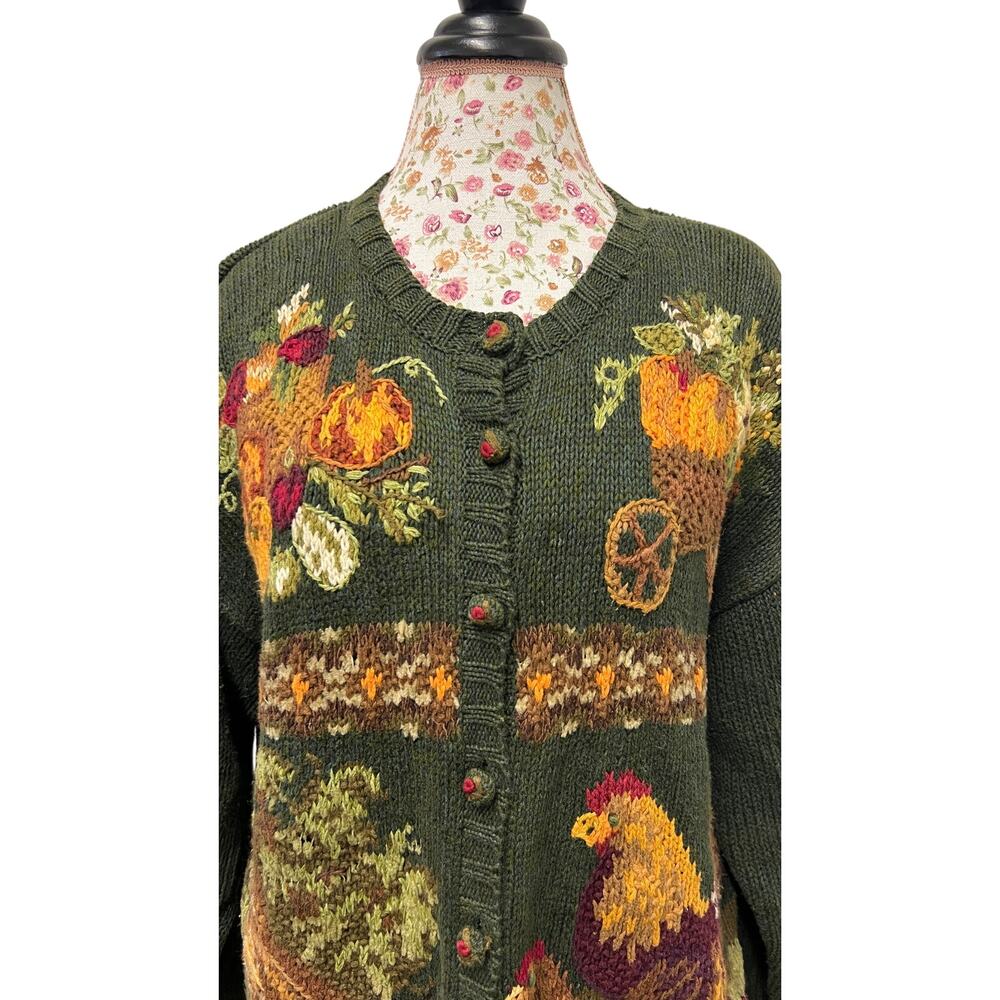 🐓Vintage Heirloom Collectible XL Rooster Farm Cardigan Cottagecore Grandma Core - Picture 2 of 4